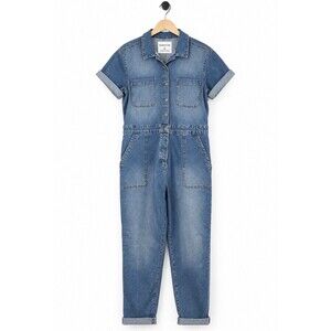 Celebrity Pink Women's XL Denim Jumpsuit Utility Pockets Stretch Ankle Workwear